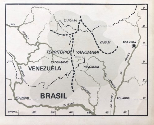 Mapa del Territorio Yanomami en el libro Yanomami: frente ao eterno (1978) — Cortesía de Roberto Cecato.